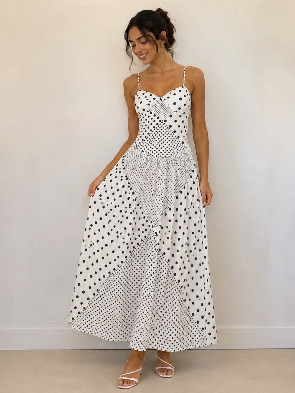 NWT Polka Dot Maxi Dress Size XS Adjustable Straps - Picture 1 of 9